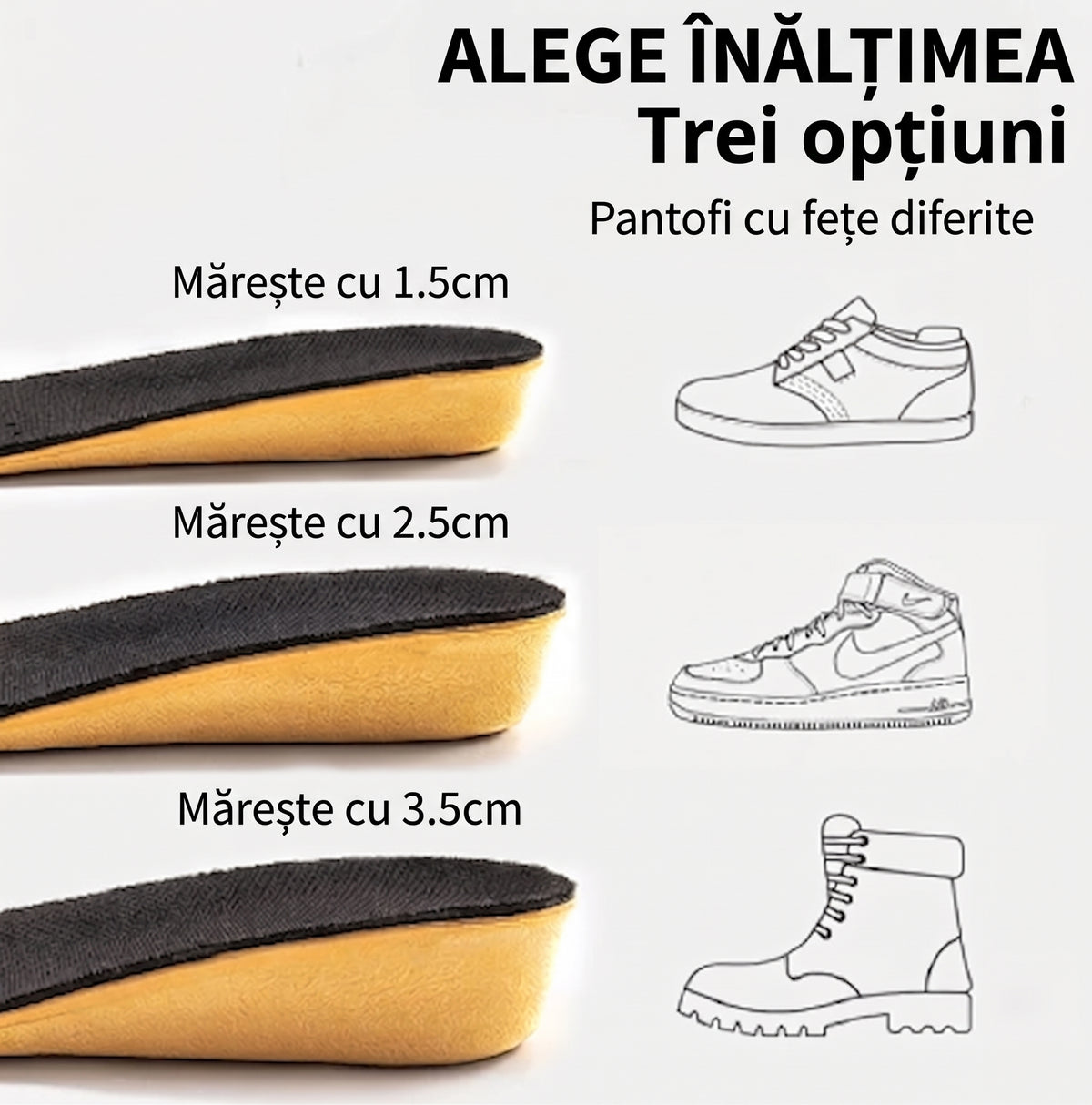 Branțuri Ortopedice Invizibile pentru Creșterea Înălțimii (1.5cm) – Susținere Călcâi, Pernă Anti-Șoc & Confort Absolut (Unisex)