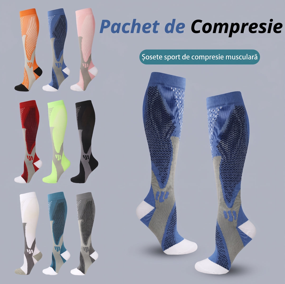 Ciorapi de Compresie Gradată OrtoPas® – Până la Genunchi, Cu Degete (Unisex)