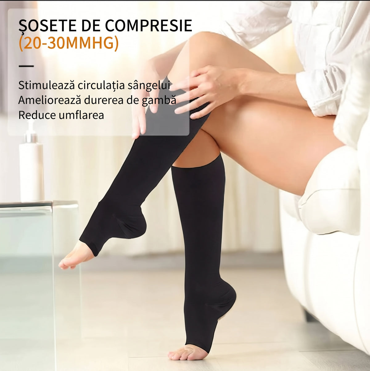 Ciorapi de Compresie Gradată Fără Degete OrtoPas® – Până la Genunchi (Unisex)