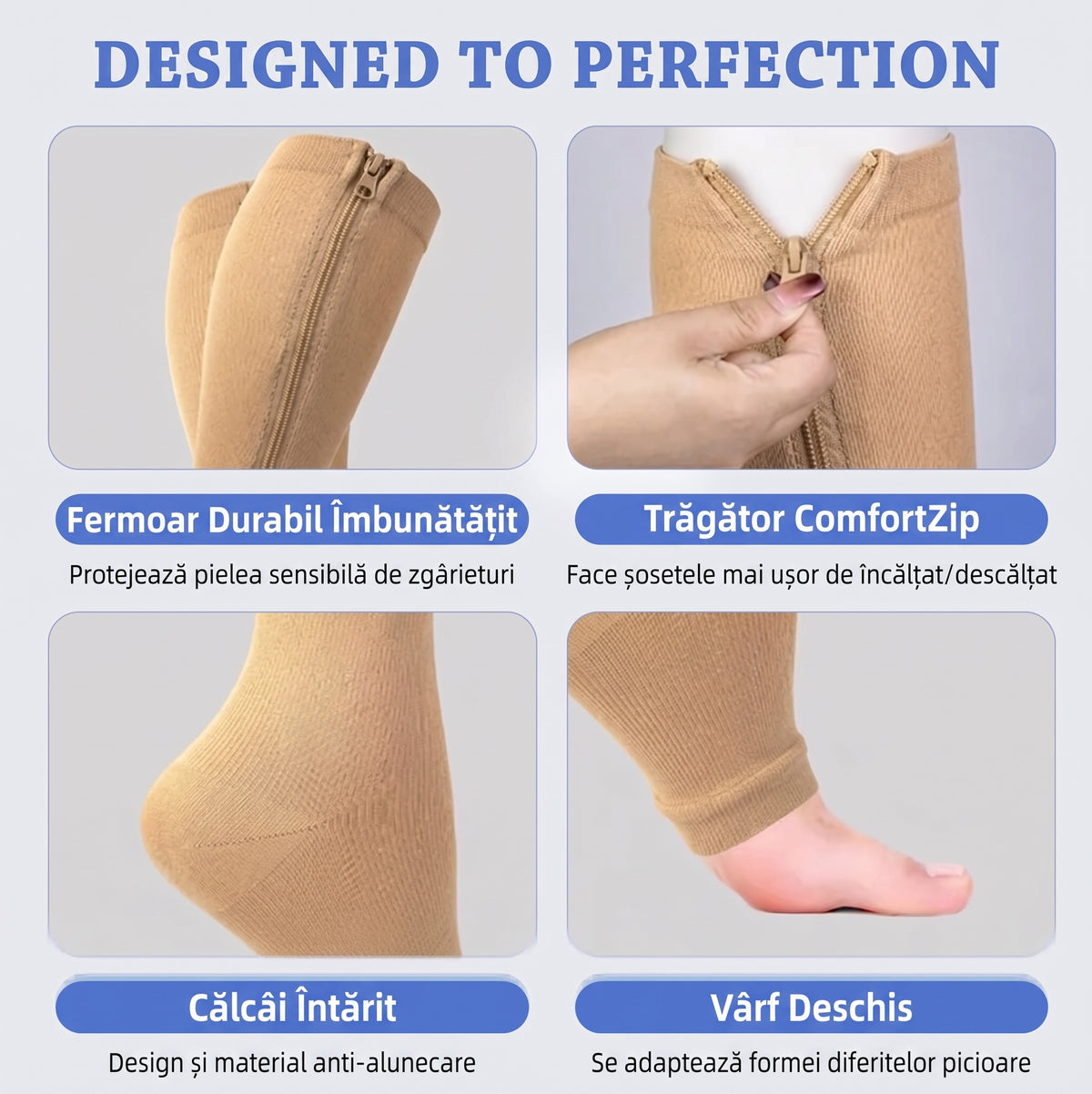 Ciorapi de Compresie Gradată cu Fermoar OrtoPas® – Fără Degete (Unisex)