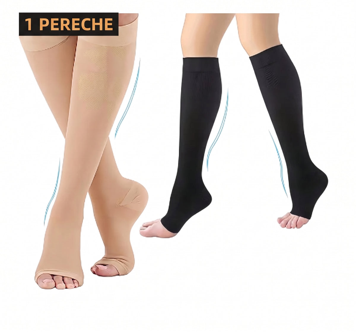 Ciorapi de Compresie Gradată Fără Degete OrtoPas® – Până la Genunchi (Unisex)