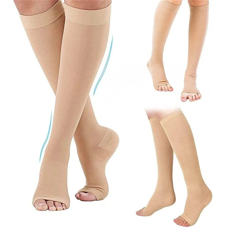 Ciorapi de Compresie Gradată Fără Degete OrtoPas® – Până la Genunchi (Unisex)