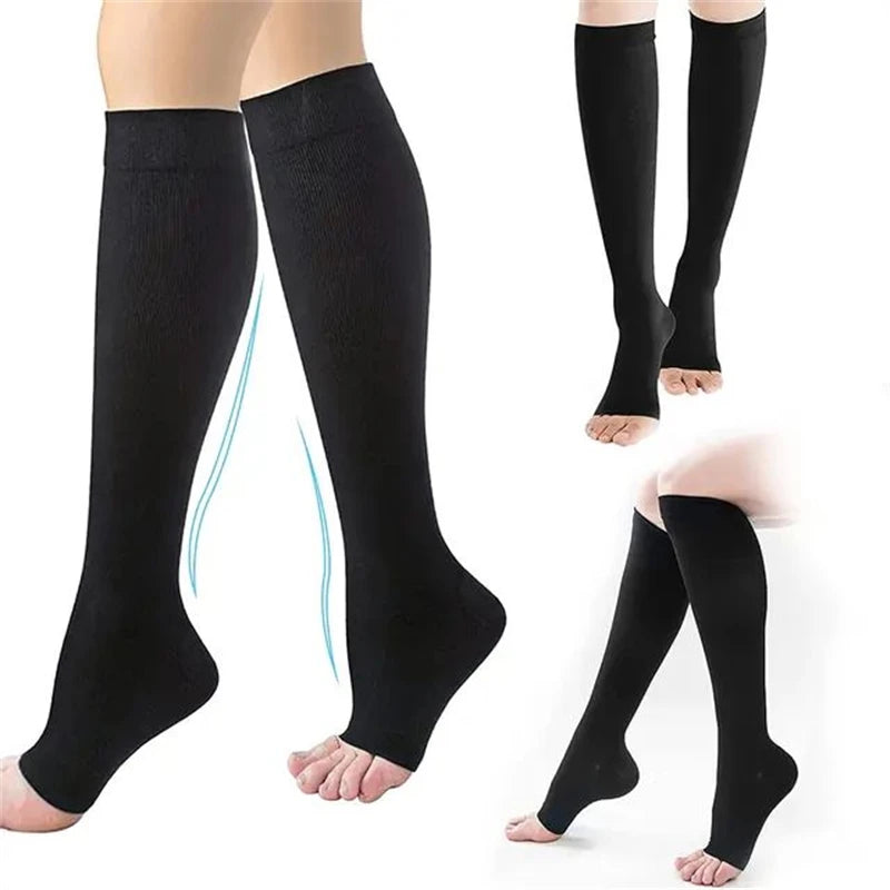 Ciorapi de Compresie Gradată Fără Degete OrtoPas® – Până la Genunchi (Unisex)